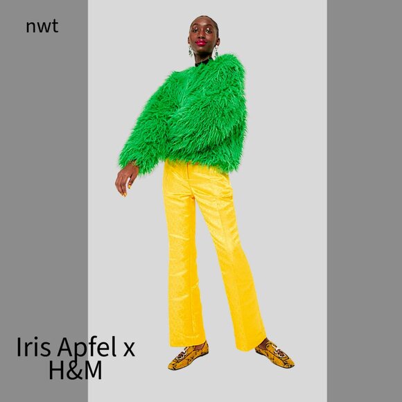 RARE! NWT Iris Apfel x H&M Yellow Jacquard Weave Pants Trousers SZ US 6